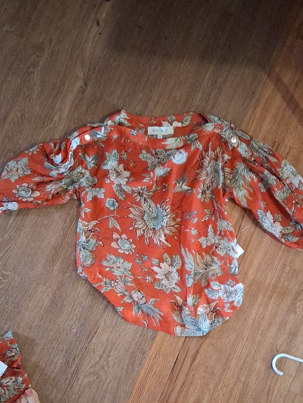 Buru Luxury Floral Puff Sleeve Blouse - Rust Floral